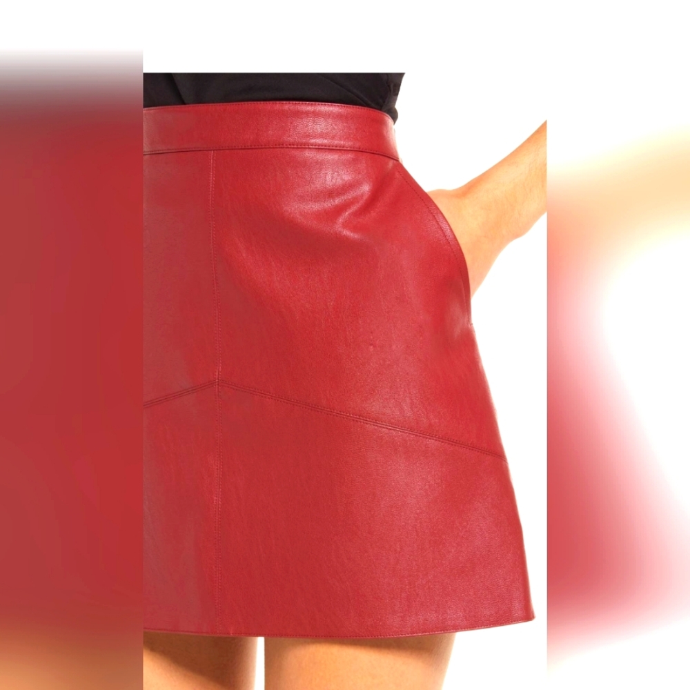 Burgundy faux leather mini skirt